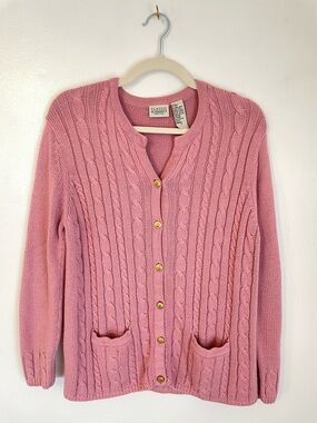CLASSIC ELEMENTS pink cardigan with gold buttons size 5 petite